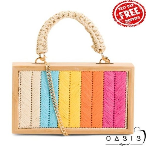 Moda Luxe Handbags - MODA LUXE Wooden Frame Satchel With Detachable Crossbody Chain Strap/ Women's Ba